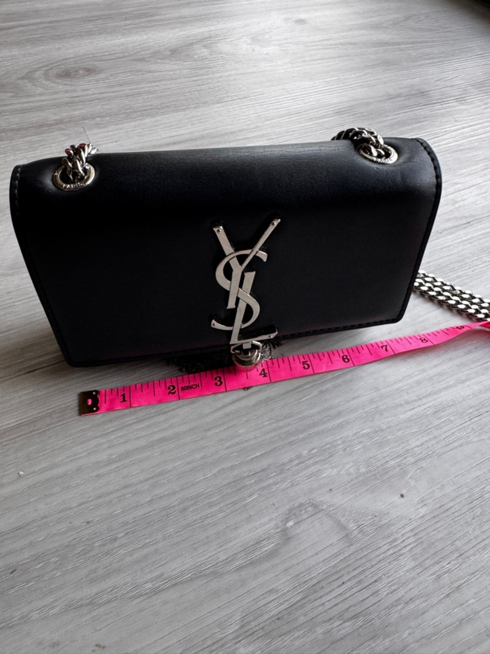 Saint Laurent Black Leather YSL Chain Crossbody